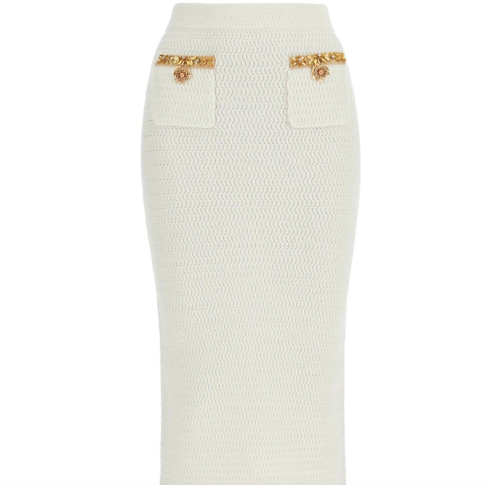 self-portrait Cream Knit Gold Lurex Midi Skirt Size: Small - MSRP $380 - NWT